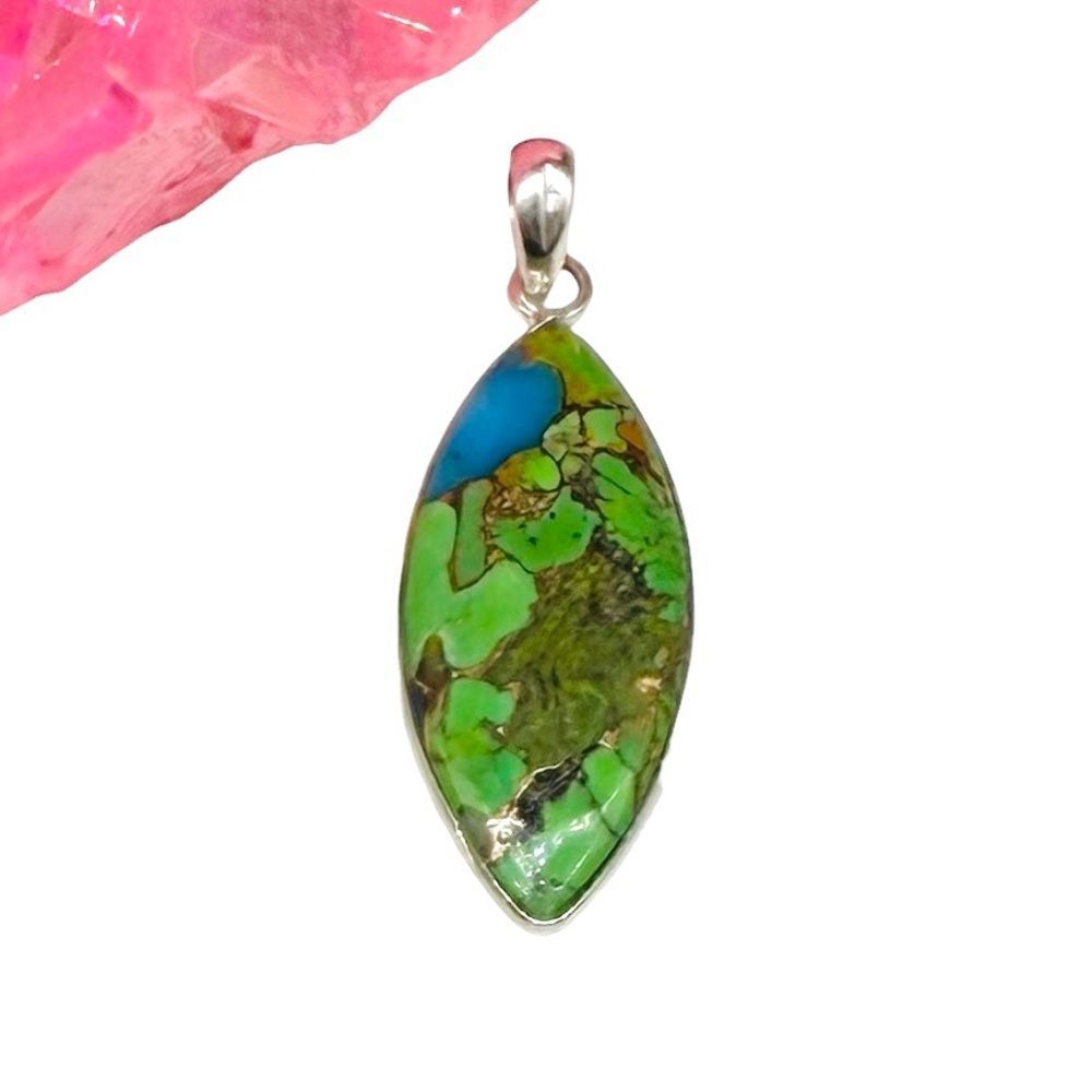 Kingman Green Blue Turquoise Necklace Pendant Solid 925 Sterling Silver